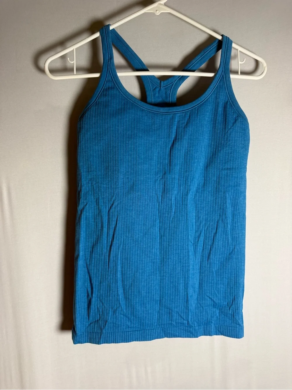 Lululemon Blue Ribbed Racerback Tank Top Size 6 Built-In Bra Athletic Yoga